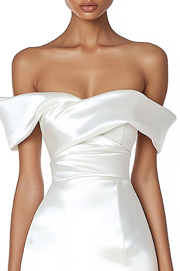 Off The Shoulder White Bodycon Satin Graduation Dress